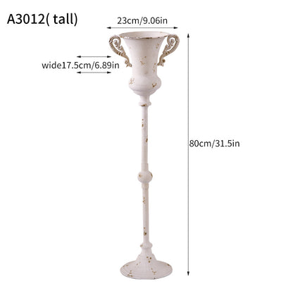 Antique Metal Pedestal Planter – Rustic Elegant Decor