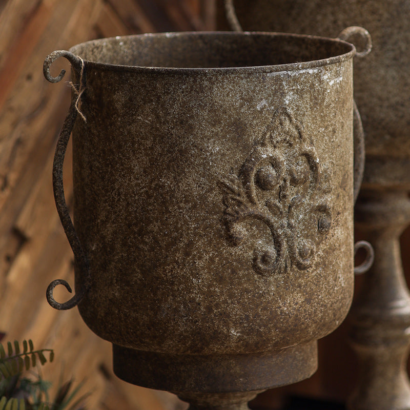 Antique Iron Floor Vase – Rustic Farmhouse Decor