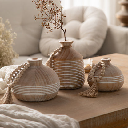 Hand-Carved Wabi-Sabi Vase Set – Solid Wood Organic Vessels (4 Styles) ✦ Unique Zen Teahouse Decor