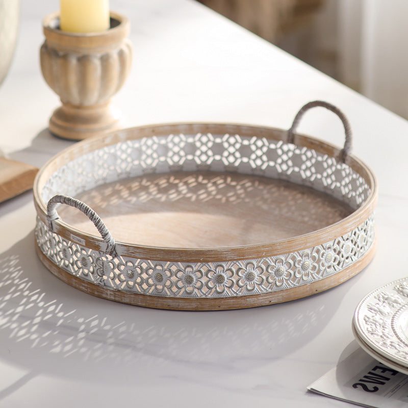 Japanese Farmhouse Storage Baskets Set of 3 – White Washed Rattan & Distressed Wooden Trays (Full Set)