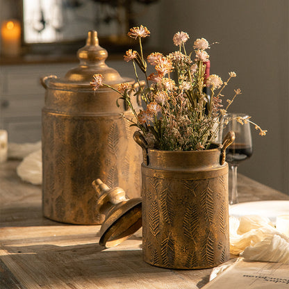 Antiqued Gold Iron Vase – Distressed Metal Centerpiece ✦ Rustic Glam Decor