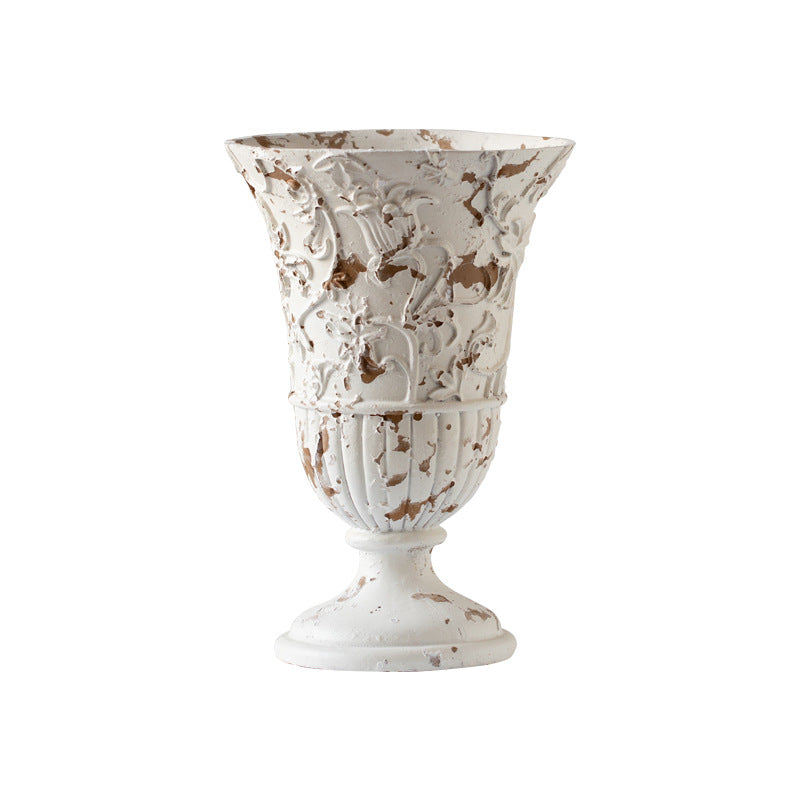 French Vintage Vase – Distressed White Baroque Flower Urn ✦ Palace Chic Decor
