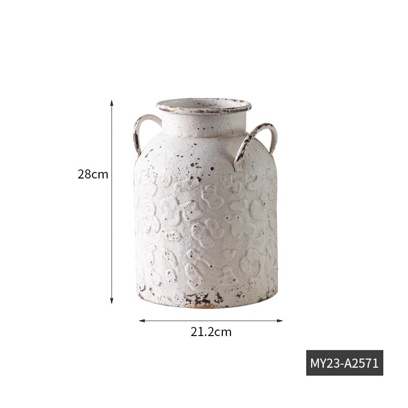 Retro Metal Vase - Rustic Housewarming Gift for Women, Desktop Flower Arrangement, Farmhouse Home Decor