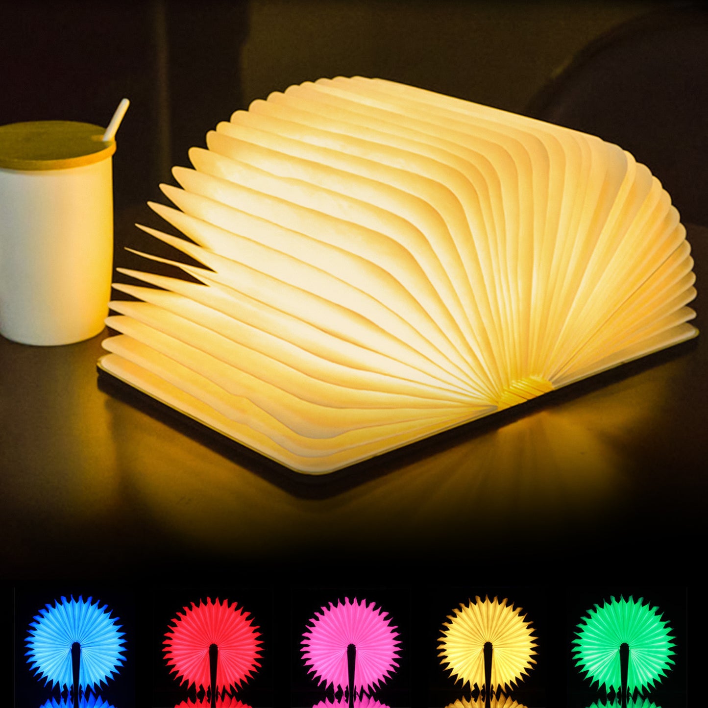 Wooden Book Light Folding USB Rechargeable Lamp