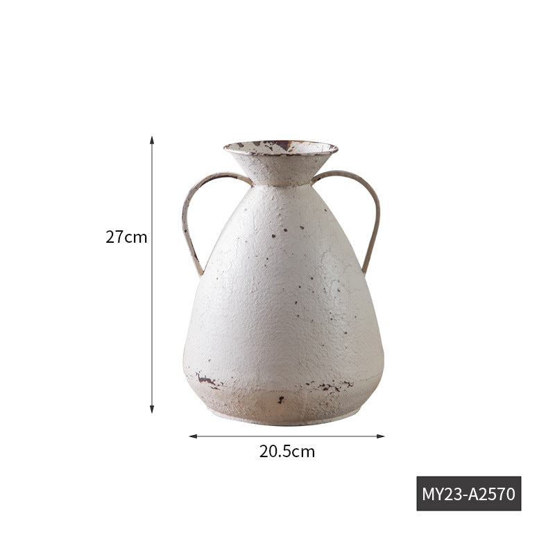 Retro Metal Vase - Rustic Housewarming Gift for Women, Desktop Flower Arrangement, Farmhouse Home Decor