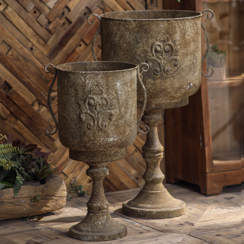 Antique Iron Floor Vase – Rustic Farmhouse Decor