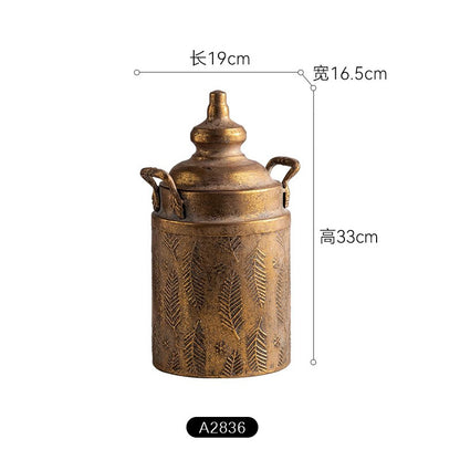 Antiqued Gold Iron Vase – Distressed Metal Centerpiece ✦ Rustic Glam Decor