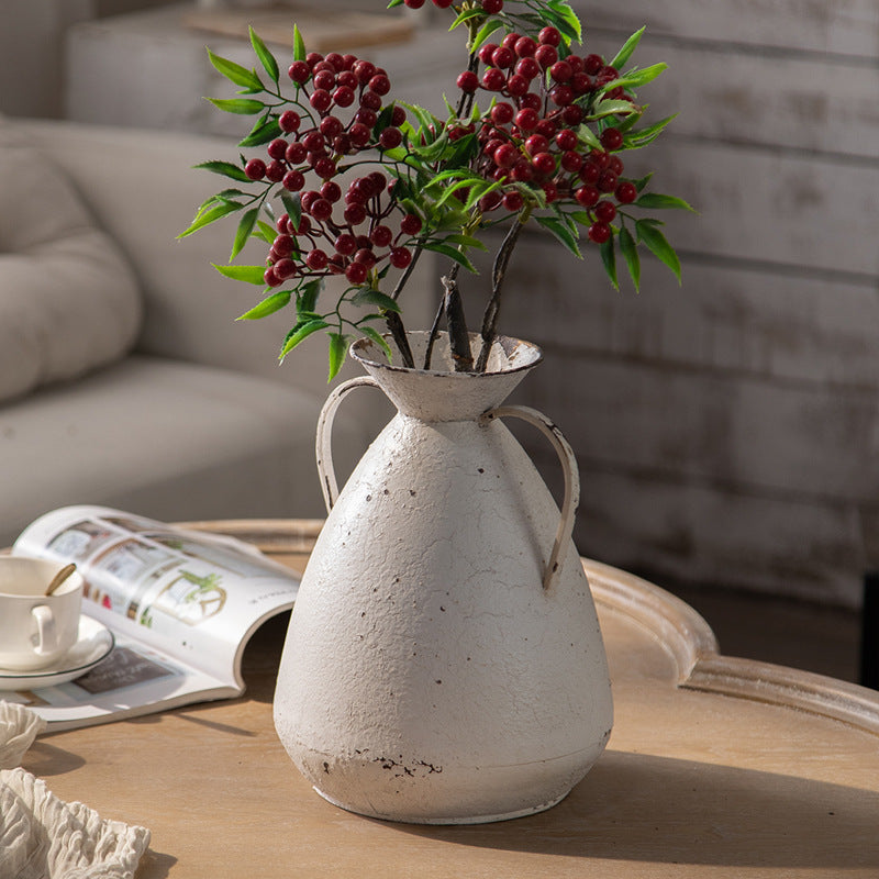 Retro Metal Vase - Rustic Housewarming Gift for Women, Desktop Flower Arrangement, Farmhouse Home Decor