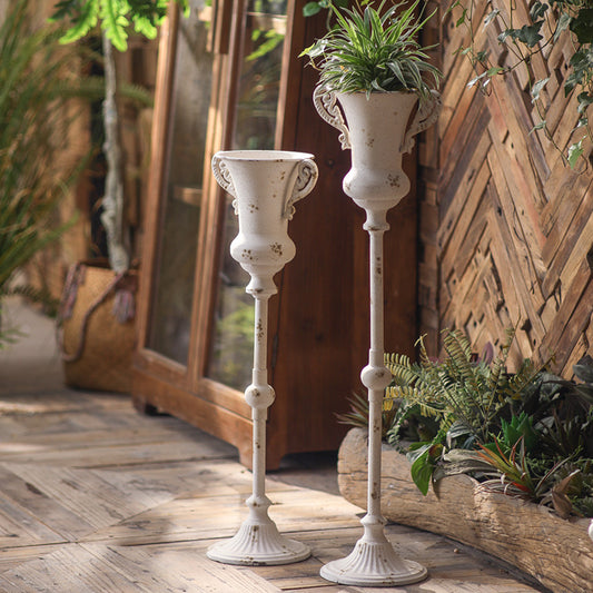 Antique Metal Pedestal Planter – Rustic Elegant Decor