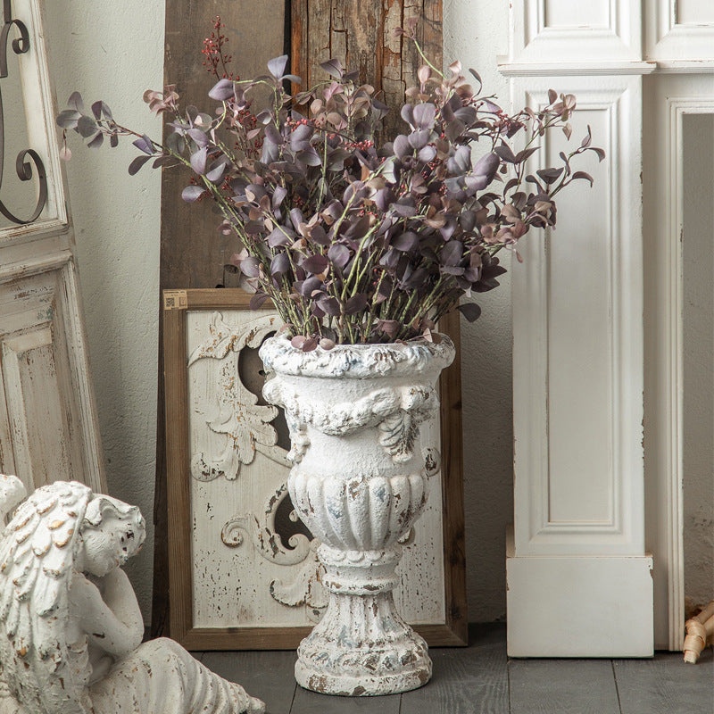 Antique White Floral Planter – Photo Prop Bohemian