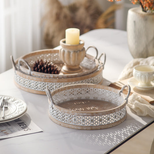 Japanese Farmhouse Storage Baskets Set of 3 – White Washed Rattan & Distressed Wooden Trays (Full Set)