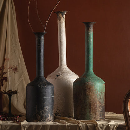 Antique White Iron Pitcher Vase – Distressed Farmhouse Photo Prop (71.5cm Tall) ✦ One-of-a-Kind Wabi-Sabi Art Piece