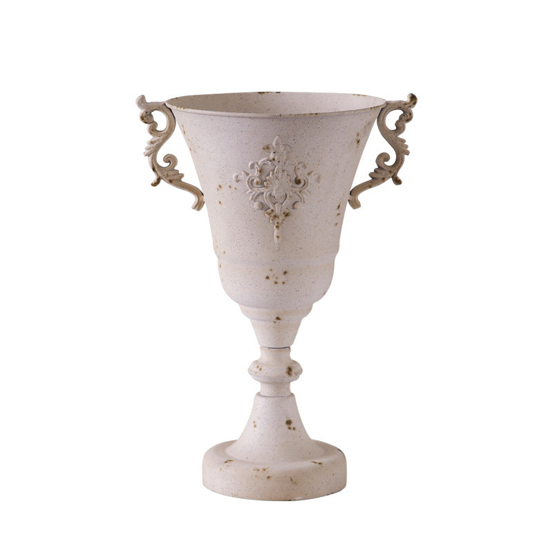 Antique Metal Pedestal Planter – Rustic Elegant Decor