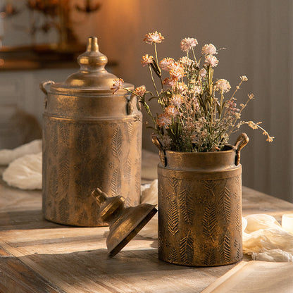Antiqued Gold Iron Vase – Distressed Metal Centerpiece ✦ Rustic Glam Decor
