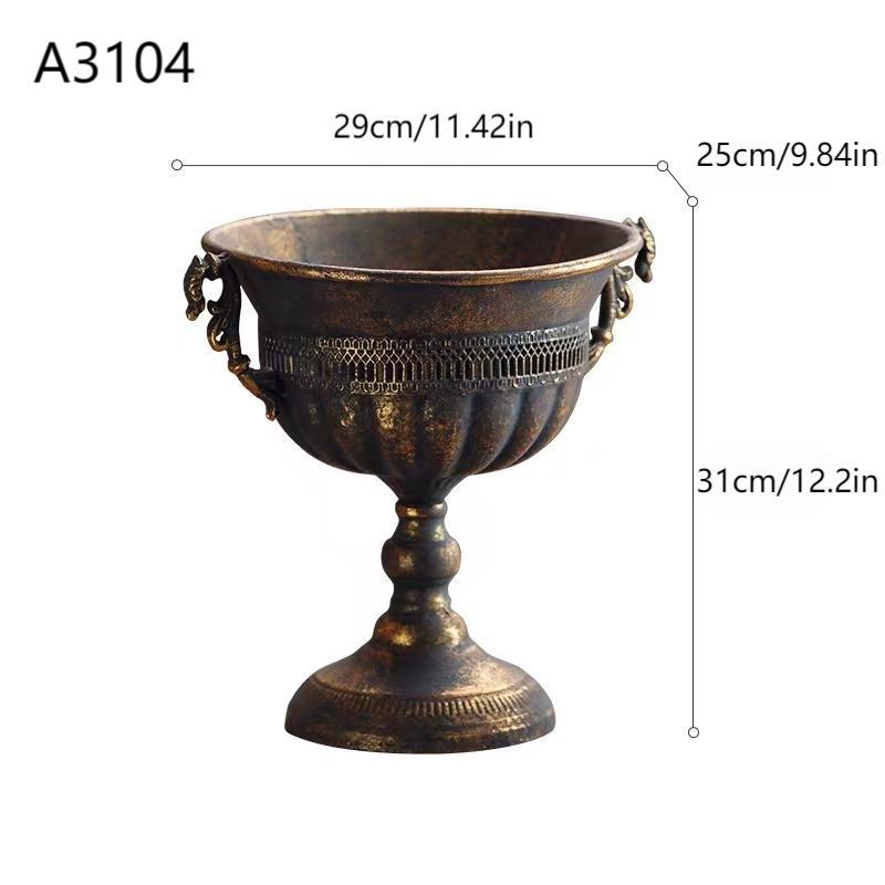 Antique Gold Rust Metal Vase – Farmhouse Table Centerpiece