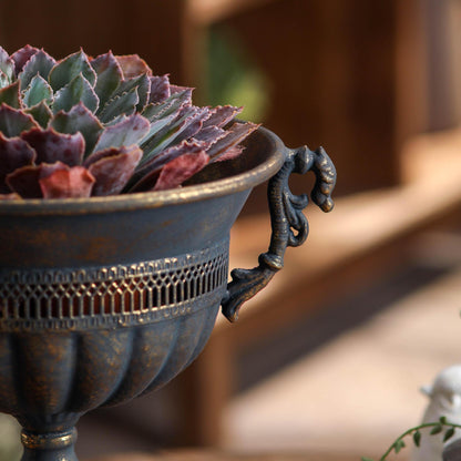 Antique Gold Rust Metal Vase – Farmhouse Table Centerpiece