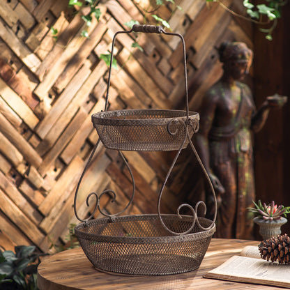 Vintage Rustic Iron Tiered Plant Basket – Farmhouse Decor