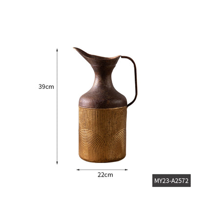 Retro Metal Vase - Rustic Housewarming Gift for Women, Desktop Flower Arrangement, Farmhouse Home Decor