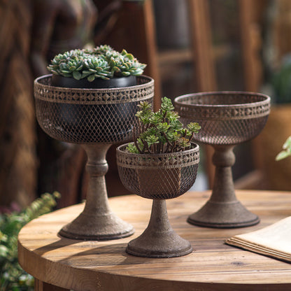 Antique Iron Pedestal Planter – Distressed Rustic Flower Stand ✦ Garden Obelisk