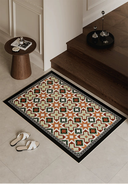 Selena French Retro Leather Doormat - Non-Slip Washable Dirt-Resistant Entryway Rug Antique Floor Mat Decor