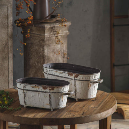 Rustic White Iron Flower Pots - Japanese Wabi-Sabi Style