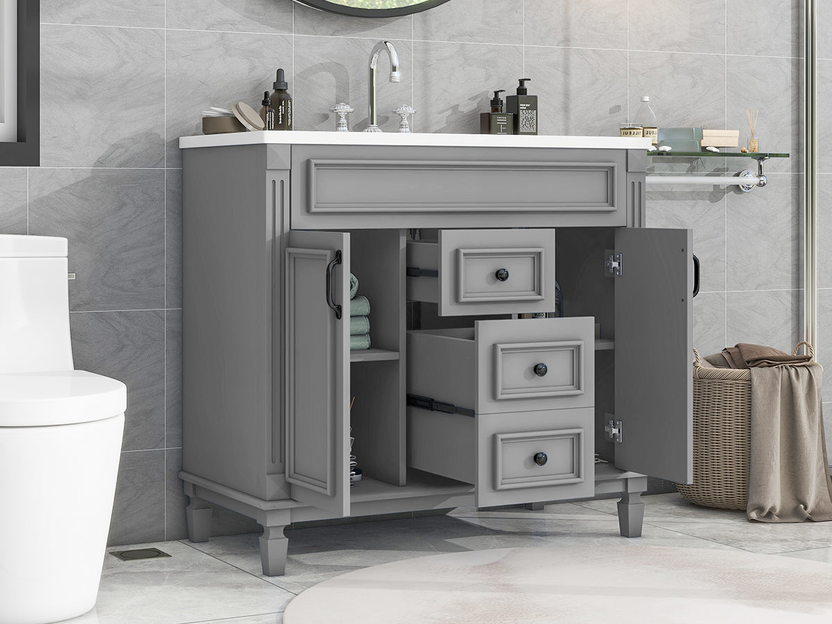 36" Modern Bathroom Vanity with Top Sink Freestanding