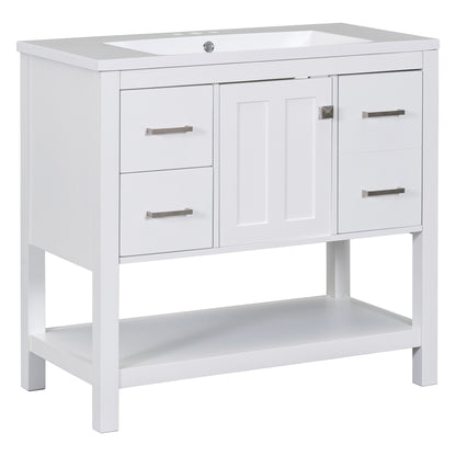 36" White Modern Bathroom Vanity with USB Freestanding