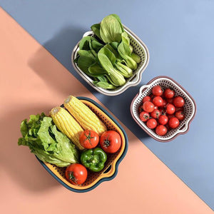 VENETIO 6-Piece Kitchen Drain Baskets Set: Multifunctional Plastic Double Layered Stackable Food Strainer, Fruit & Vegetable Washing Bowl & More! ➡ K-00003