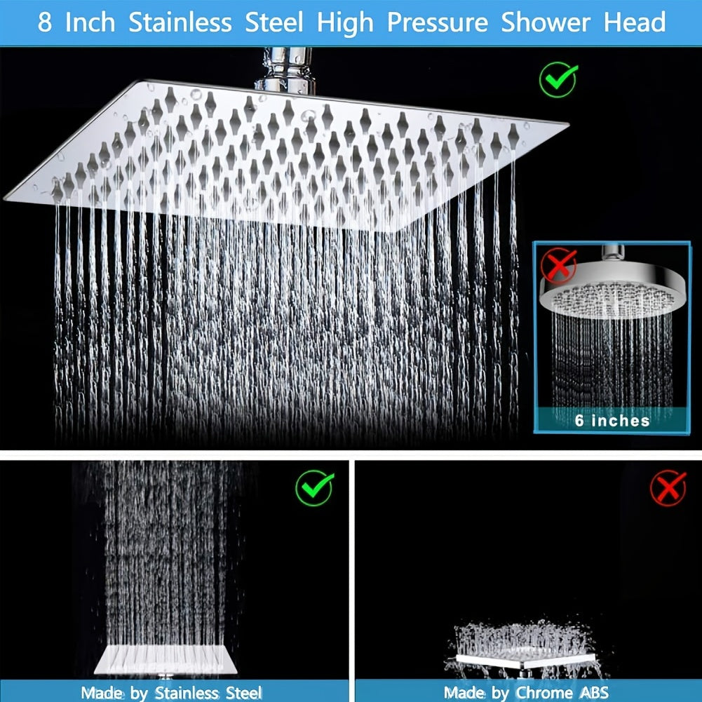 VENETIO 1set Shower Head With Hose, 8'' High Pressure Rain Shower Head, Handheld Shower Head Combo With 11'' Extension Arm, 9 Spray Settings Adjustable Shower Head With Holder, Height/Angle Adjustable ➡ BF-00001