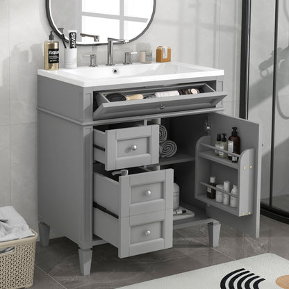 30" Modern Bathroom Vanity with Top Sink Freestanding 2 Drawers and Tip-out Drawer