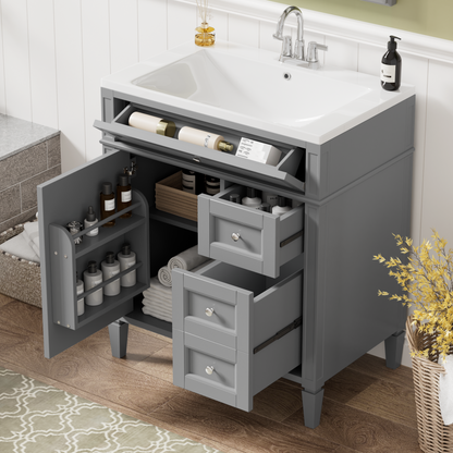 30" Modern Bathroom Vanity with Top Sink Freestanding 2 Drawers and Tip-out Drawer