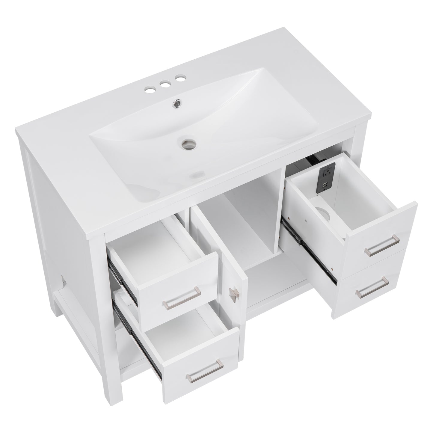 36" White Modern Bathroom Vanity with USB Freestanding