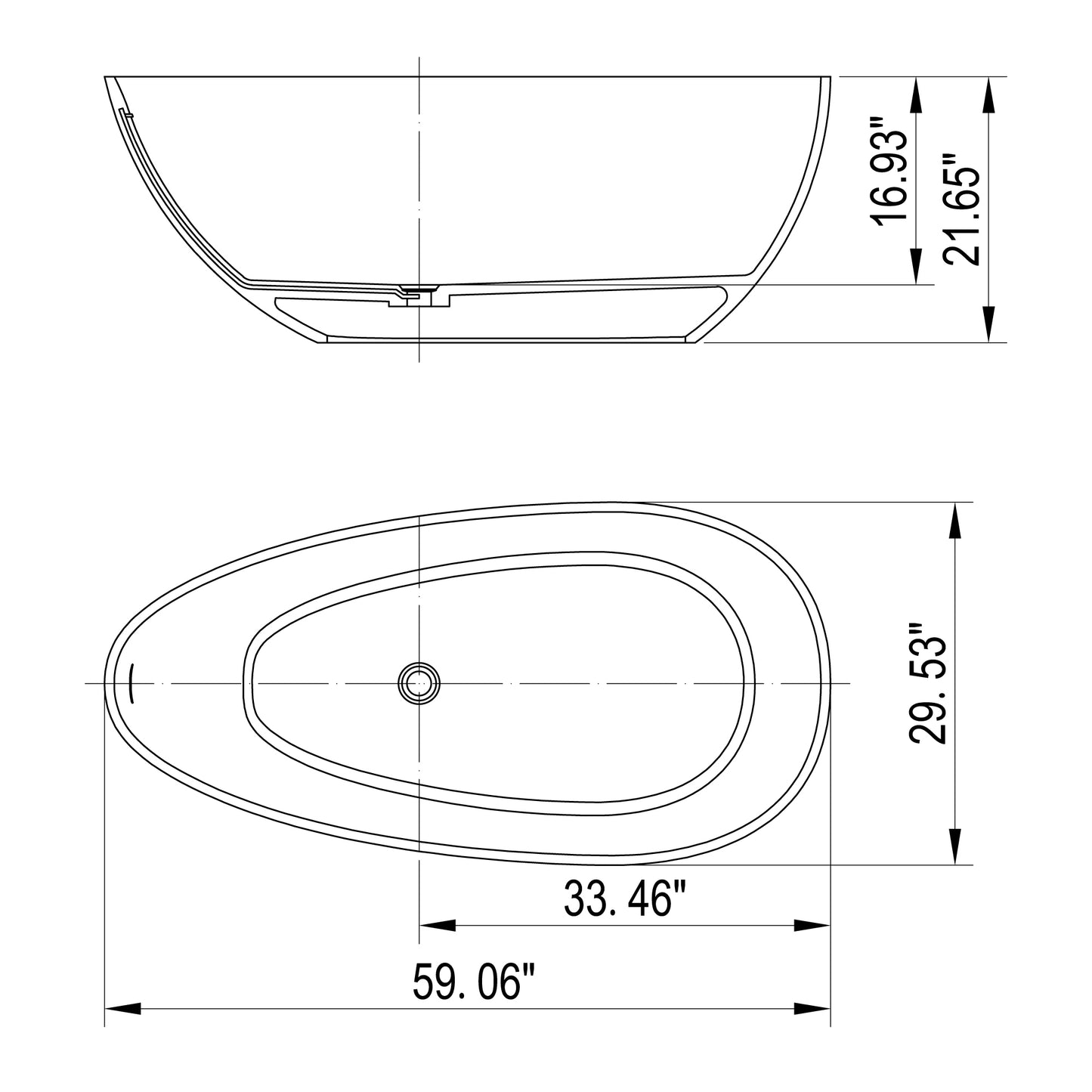 59" Matte White Solid Surface Freestanding Bathtub