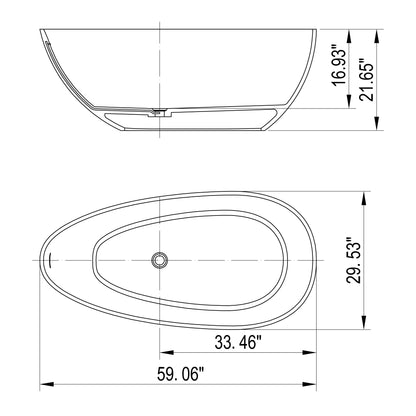 59" Matte White Solid Surface Freestanding Bathtub