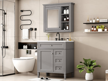 30" Modern Bathroom Vanity with Top Sink Freestanding 2 Drawers and Tip-out Drawer