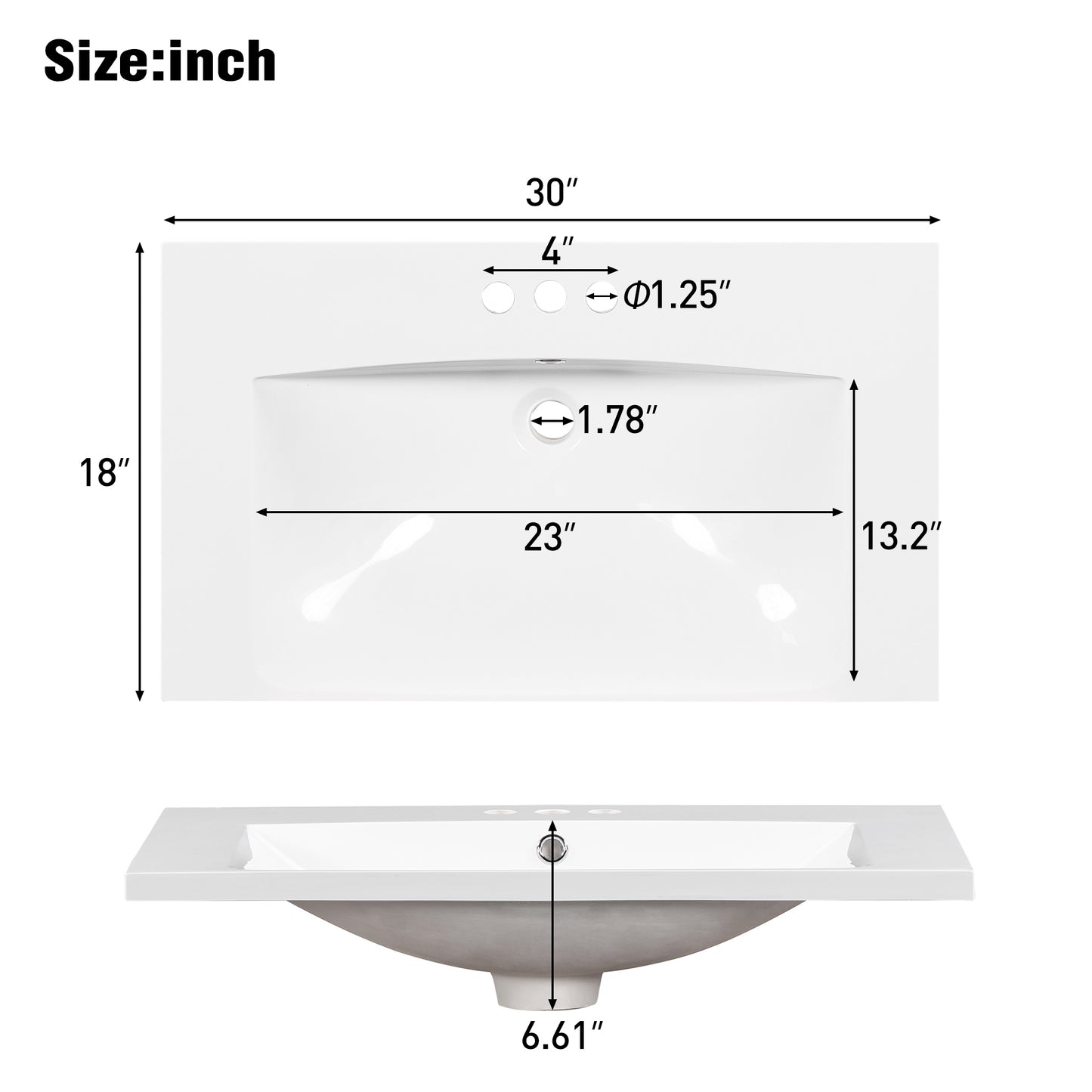 30" Modern Bathroom Vanity with Top Sink Freestanding 2 Drawers and Tip-out Drawer