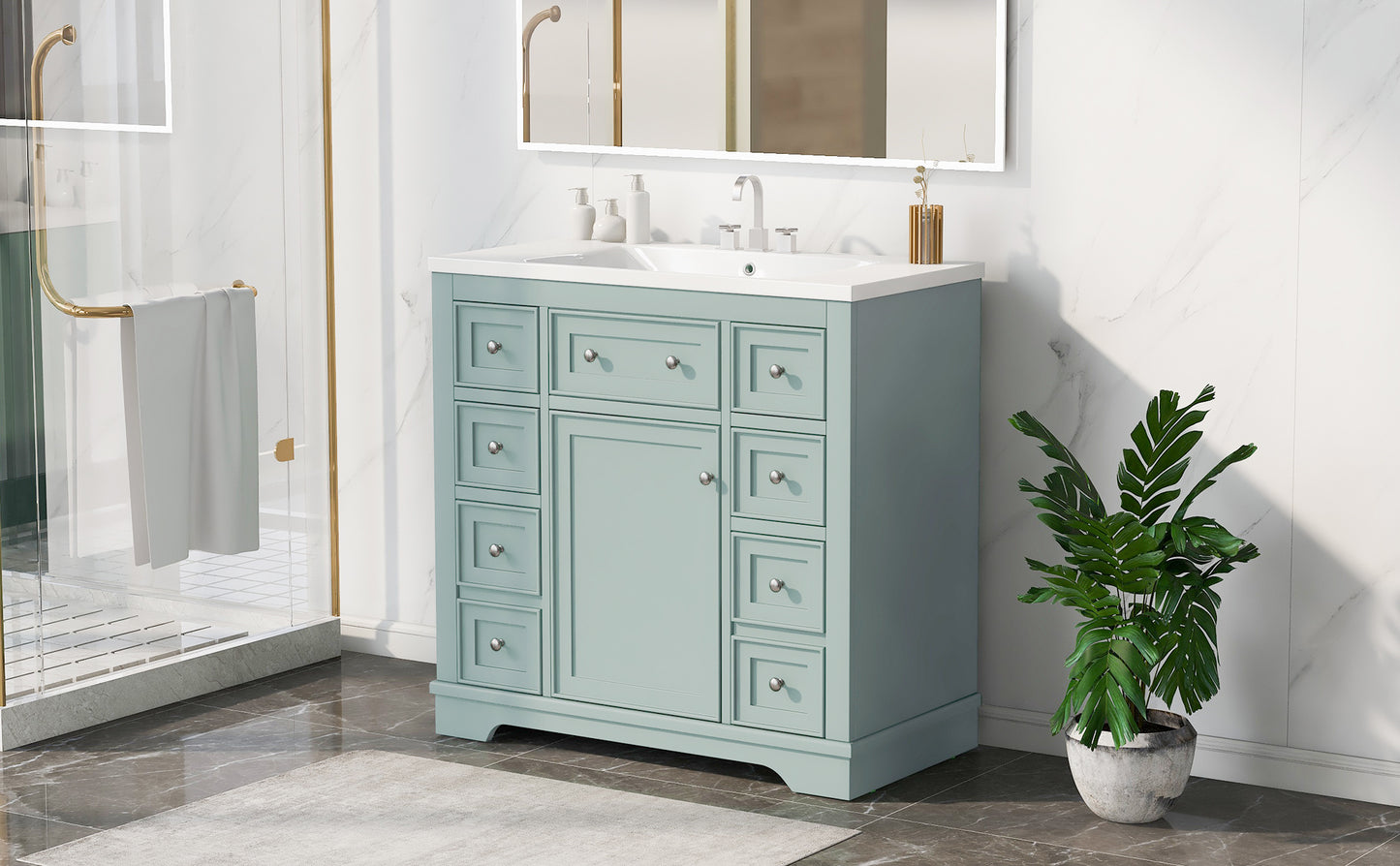 36" Green Bathroom Vanity with Sink Combo Freestanding