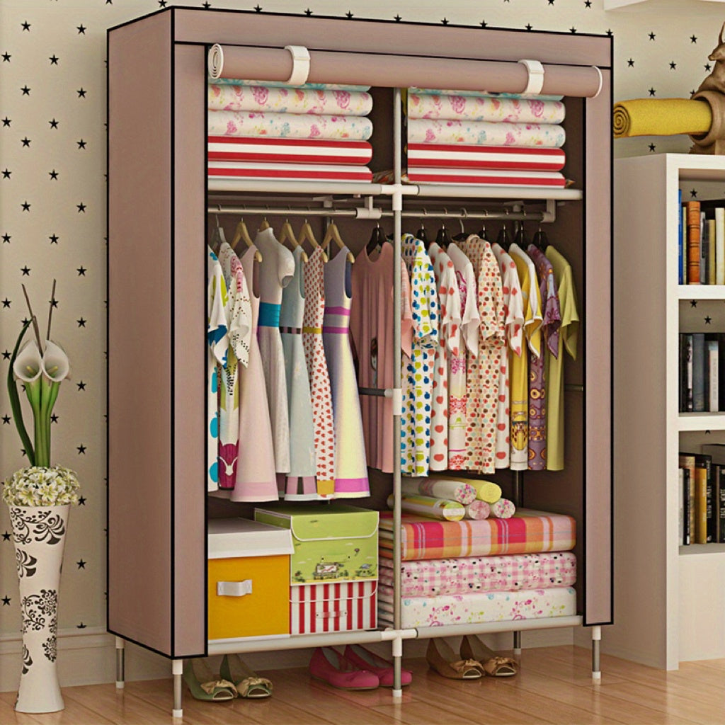 1pc Closet Portable Wardrobe Clothes Storage Organizer With Hanging Rails, Non-Woven Fabric Wardrobe Freestanding Storage Shelves ➡ SO-00015