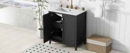 30" Freestanding Bathroom Vanity Combo with Ceramic Sink Shaker Style