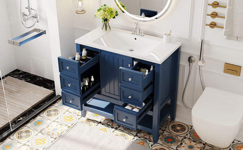 36" Blue Bathroom Vanity with Sink Combo Freestanding