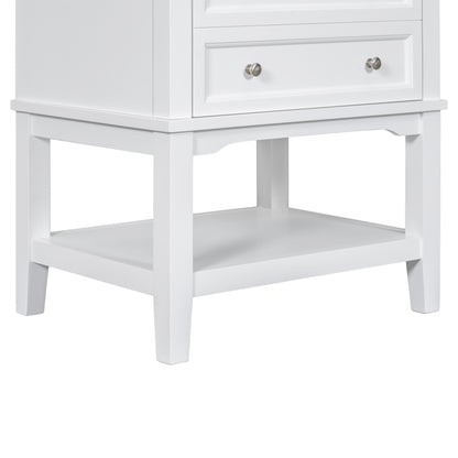 24" White Bathroom Vanity with Single Sink Free-standing Drawer and Open Shelf