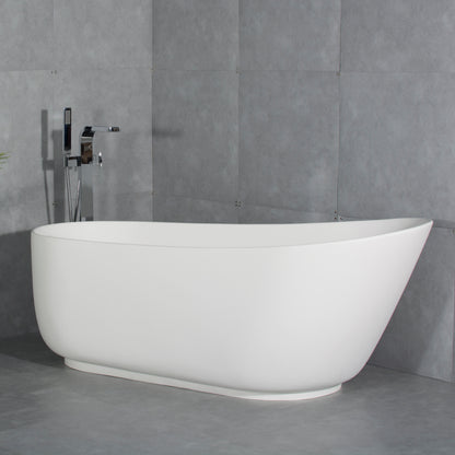 67" Matte White Solid Surface Stone Resin Oval Freestanding Bathtub