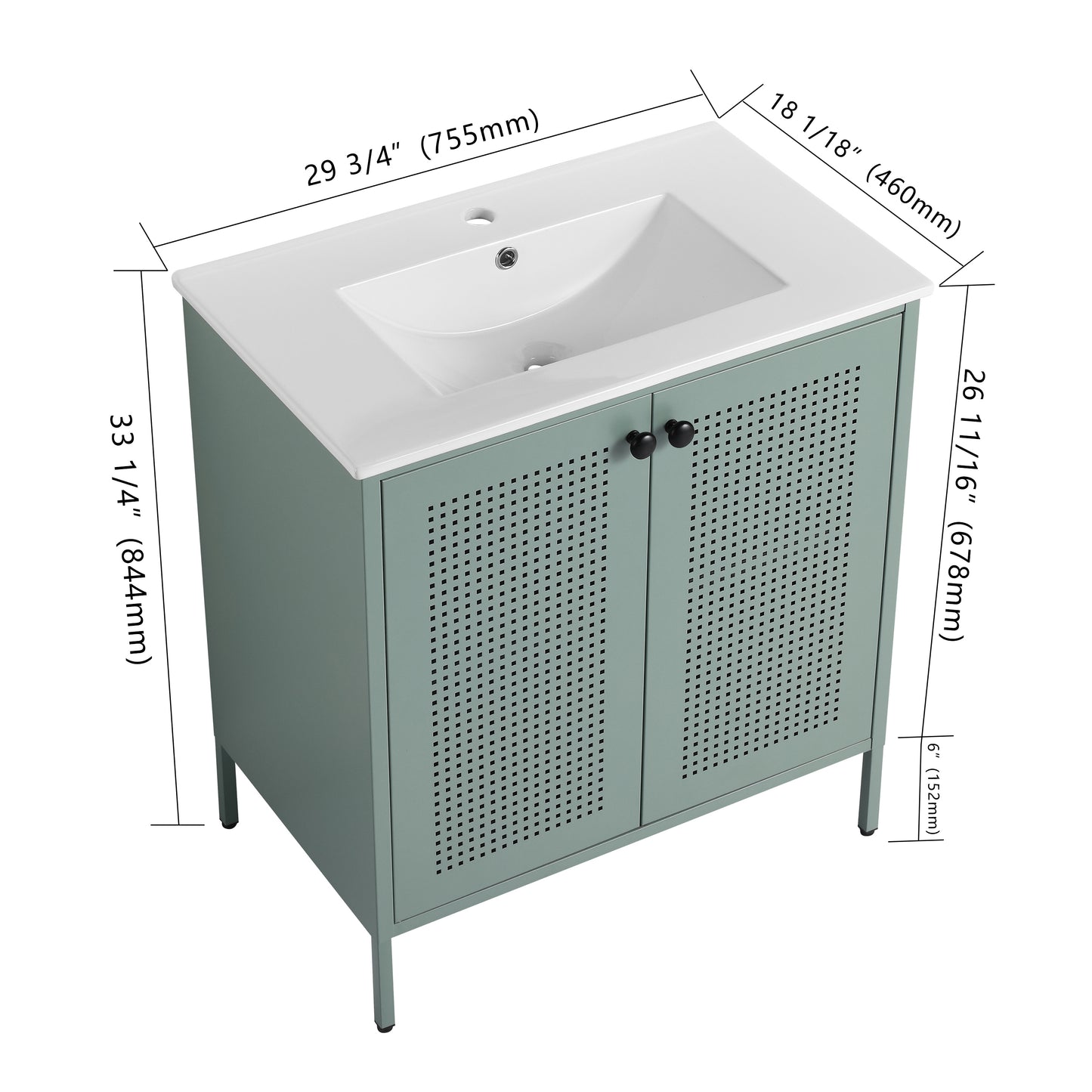 30" White Bathroom Vanity with Single Sink Freestanding