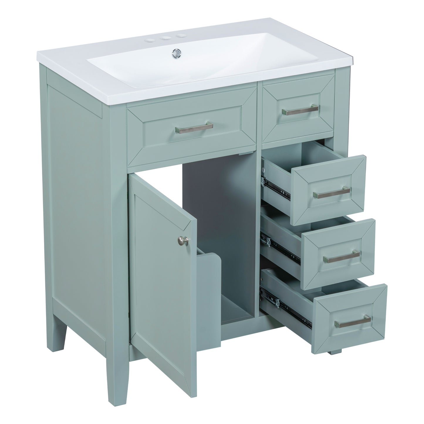 30" Green Bathroom Vanity with Sink Freestanding Drawers Solid Frame