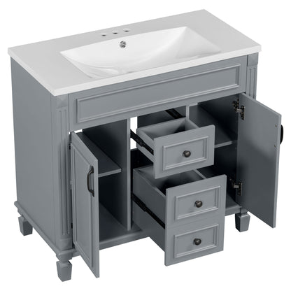 36" Modern Bathroom Vanity with Top Sink Freestanding