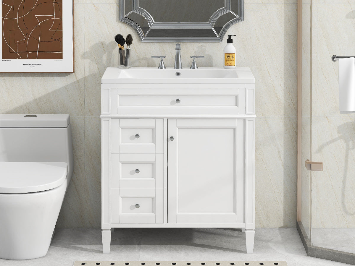 30" Modern Bathroom Vanity with Top Sink Freestanding 2 Drawers and Tip-out Drawer