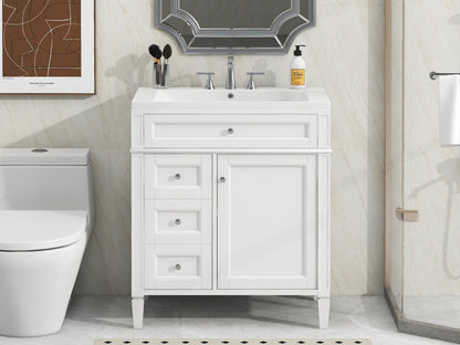 30" Modern Bathroom Vanity with Top Sink Freestanding 2 Drawers and Tip-out Drawer