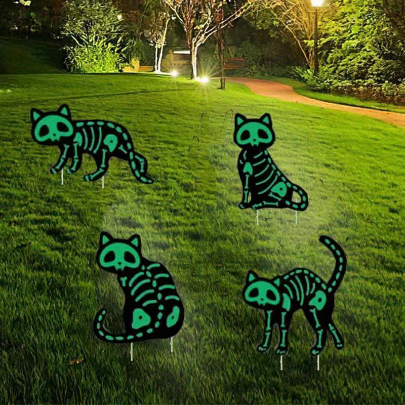 VENETIO 4pcs Spooktacular Halloween Decorations - Fluorescent Black Cat Yard Signs with Colorful Patterns & Stakes for Outdoor Decoration! ➡ OD-00001
