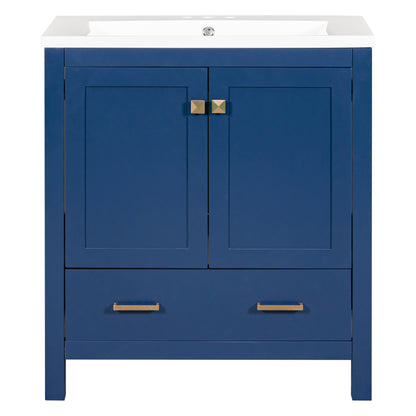 30" Blue Bathroom Vanity with Single Sink Freestanding Undermount Sink