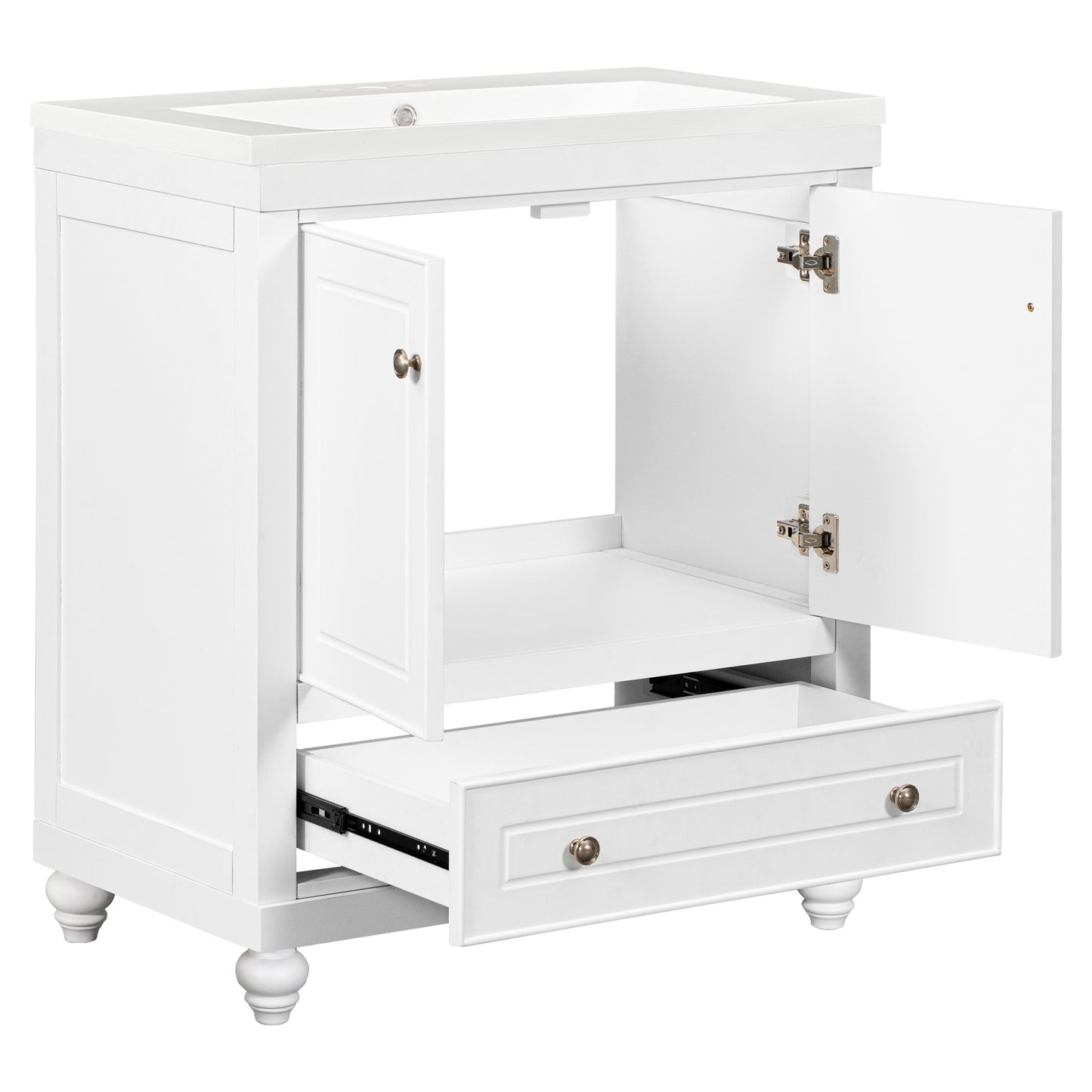 30" White Bathroom Vanity with Sink Freestanding Doors and Drawer